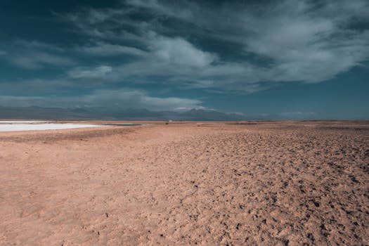 Vast and arid Atacama Desert landscape in San Pedro de Atacama, Chile under a clear sky.
