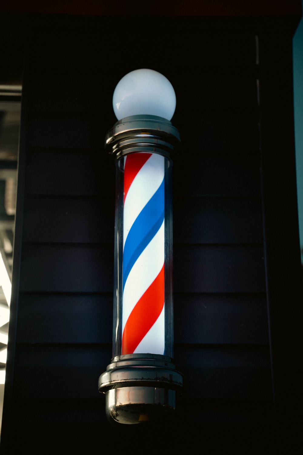Classic Barber Pole With Red White And Blue Stripes Free Stock Photo classic-barber-pole-with-red-white-and-blue-stripes-free-stock-photo
