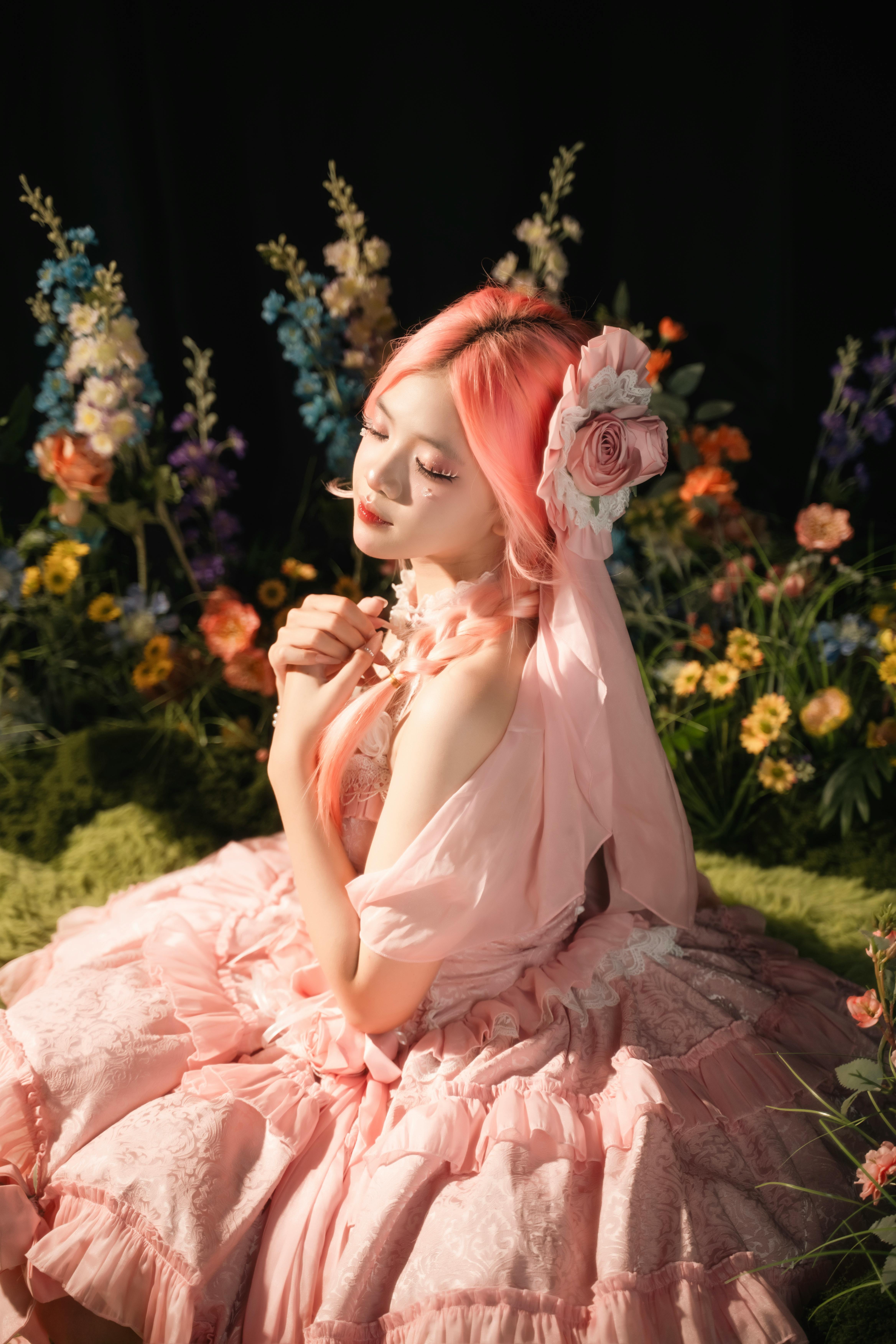 elegant portrait in floral garden setting