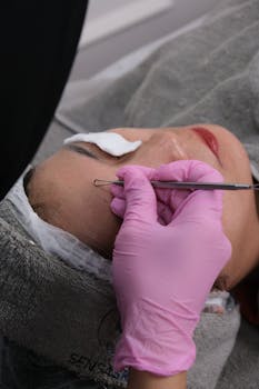 Close-up of a facial skin treatment with professional care. Ideal for beauty and skincare themes.