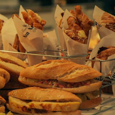 Fresh pastries displayed on counter