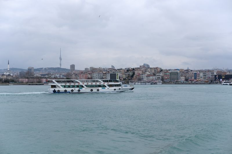Boğaz'da vapur, İstanbul silueti / Ferry crossing the Bosphorus, Istanbul skyline