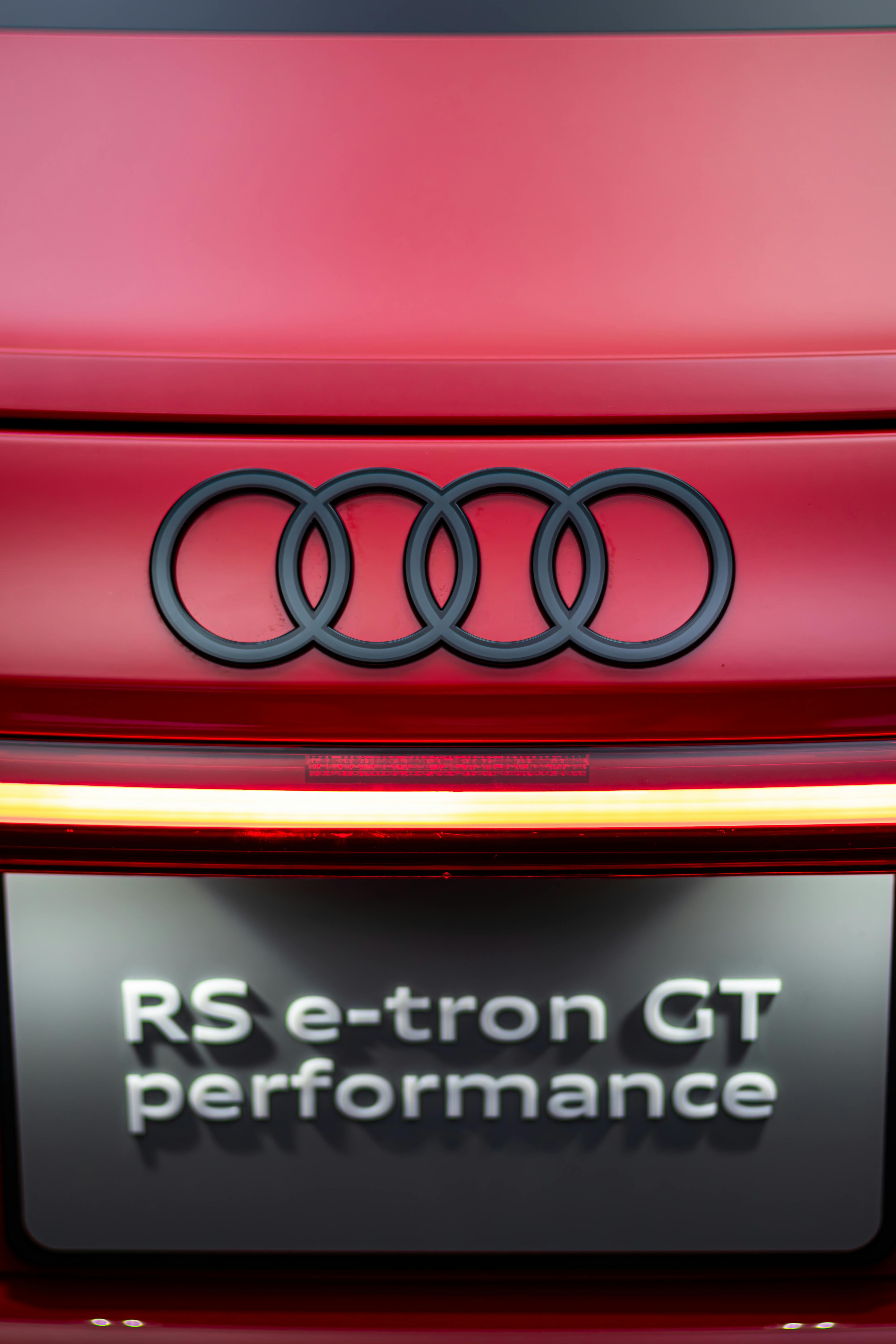 close up of red audi rs e tron gt emblem