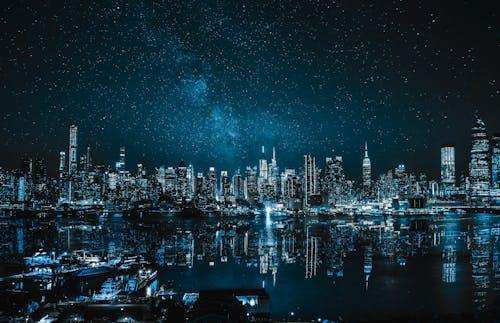 Panoramic View of City Buildings during Nighttime