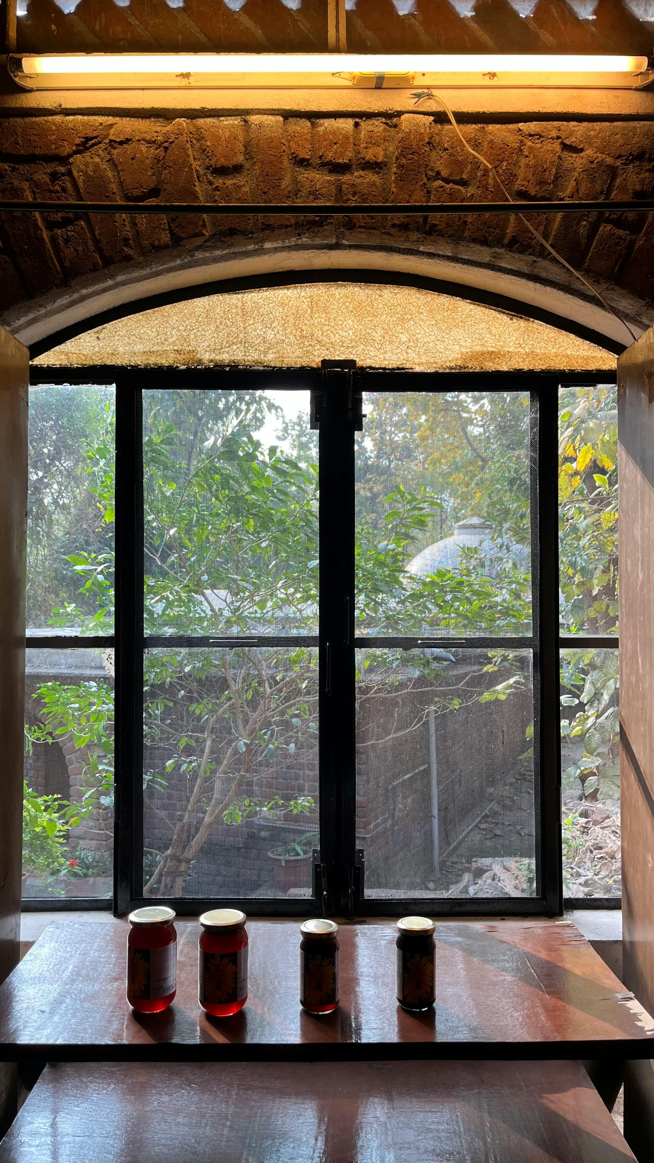 Gratuit Scenă confortabilă a borcanelor lângă o fereastră rustică cu vedere la verdeață luxuriantă de afară. Fotografie de stoc