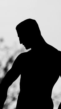 Silhouette of a statue against a gray sky in Wrocław, Poland.