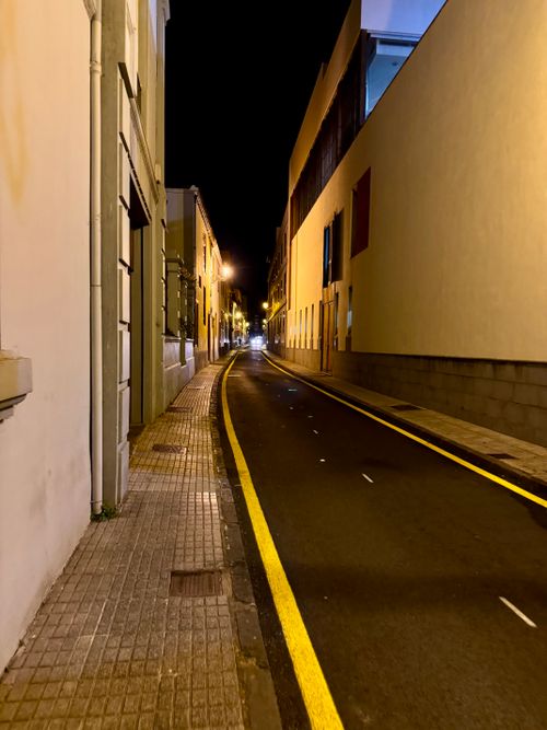 Free Serene night scene on an empty street in San Cristóbal de La Laguna, Canary Islands. Stock Photo