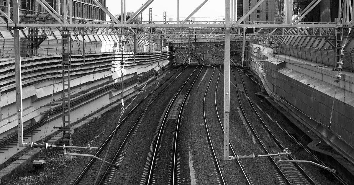 Rail Track Scene Black and White Urban Railroad Track Scene · Free Stock Photo