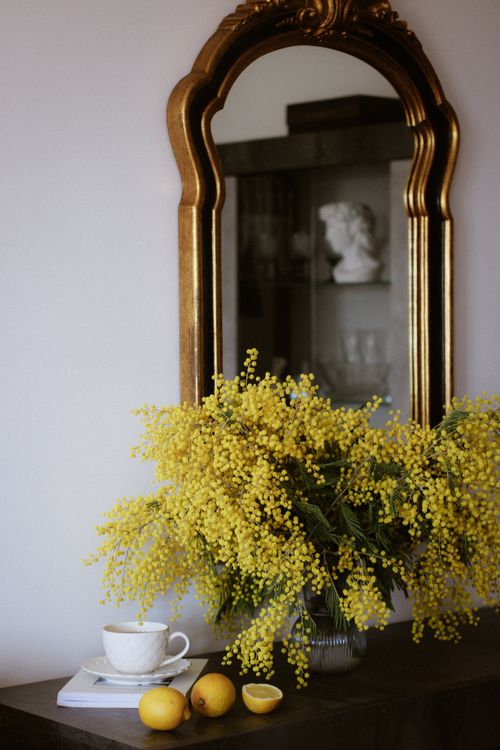 Elegant Interior with Yellow Mimosa Bouquet · Free Stock Photo