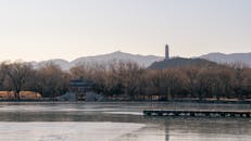 Traditional Chinese Pavilion Overlooking Scenic Lake