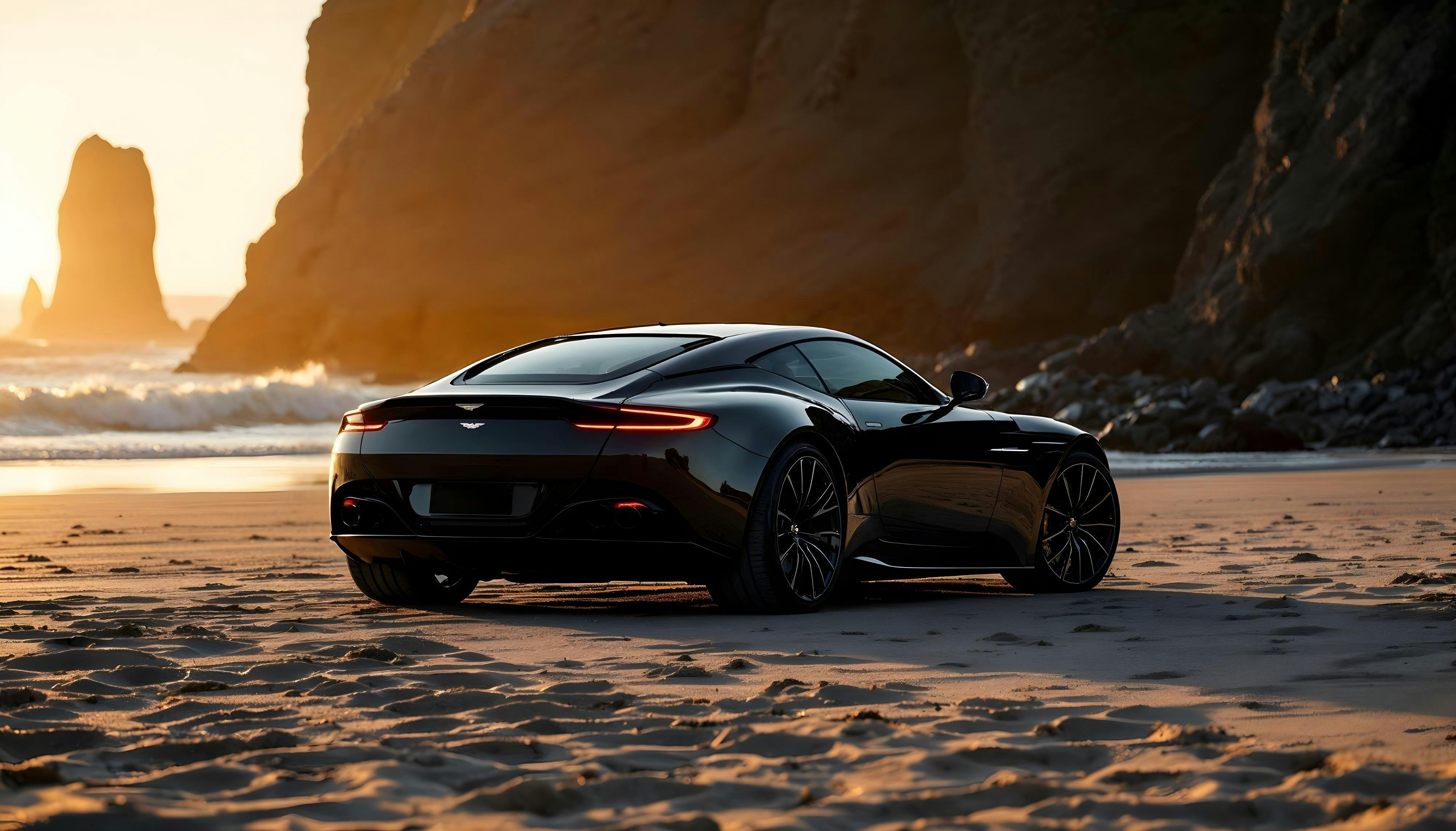 luxury car in scenic spanish beach sunset