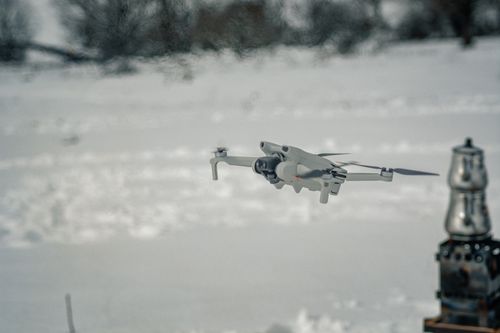 Free Aerial view of a drone navigating through a snowy landscape in Şile, İstanbul. Stock Photo