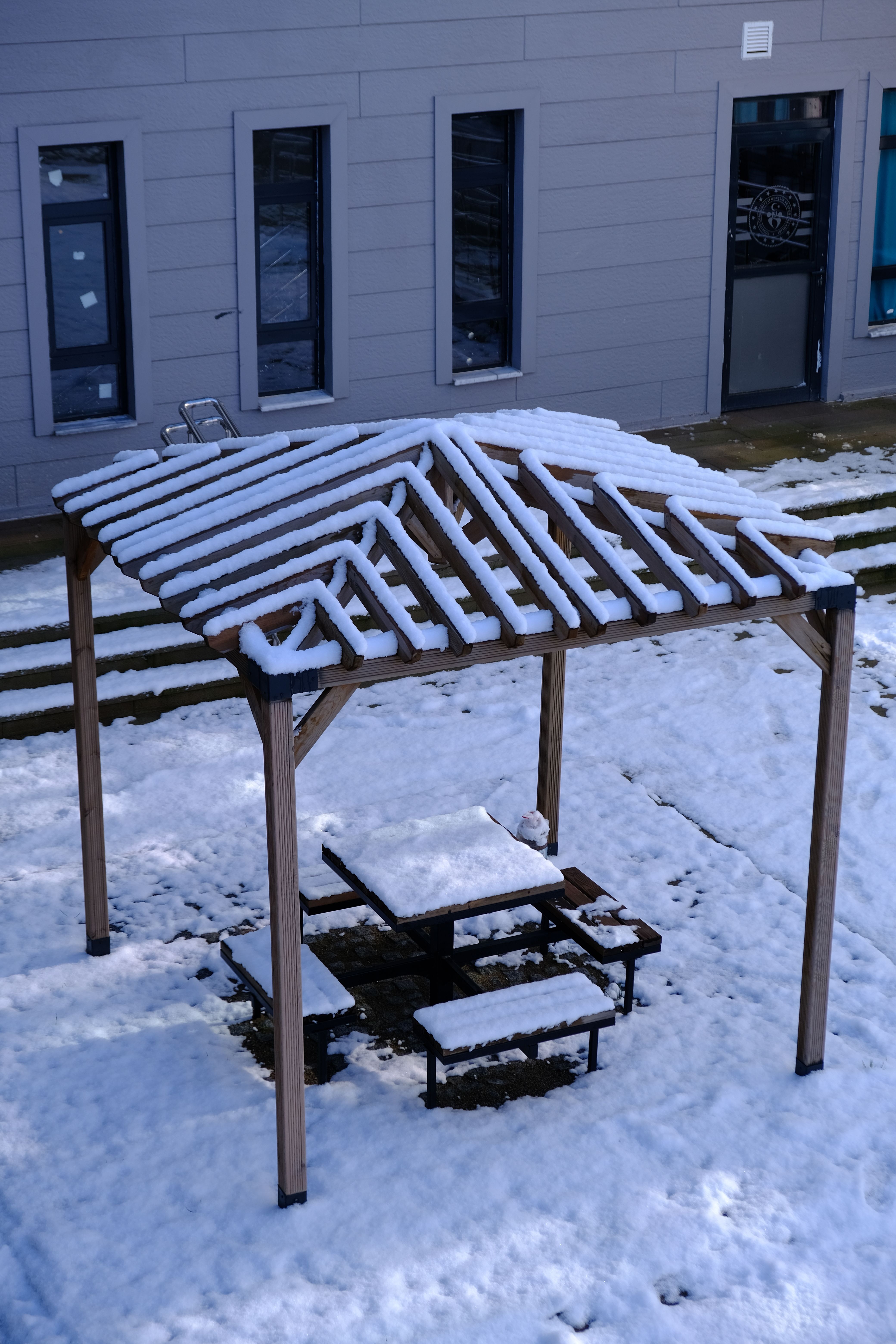 Winter Snow Covering Wooden Gazebo in Urban Setting · Free Stock Photo