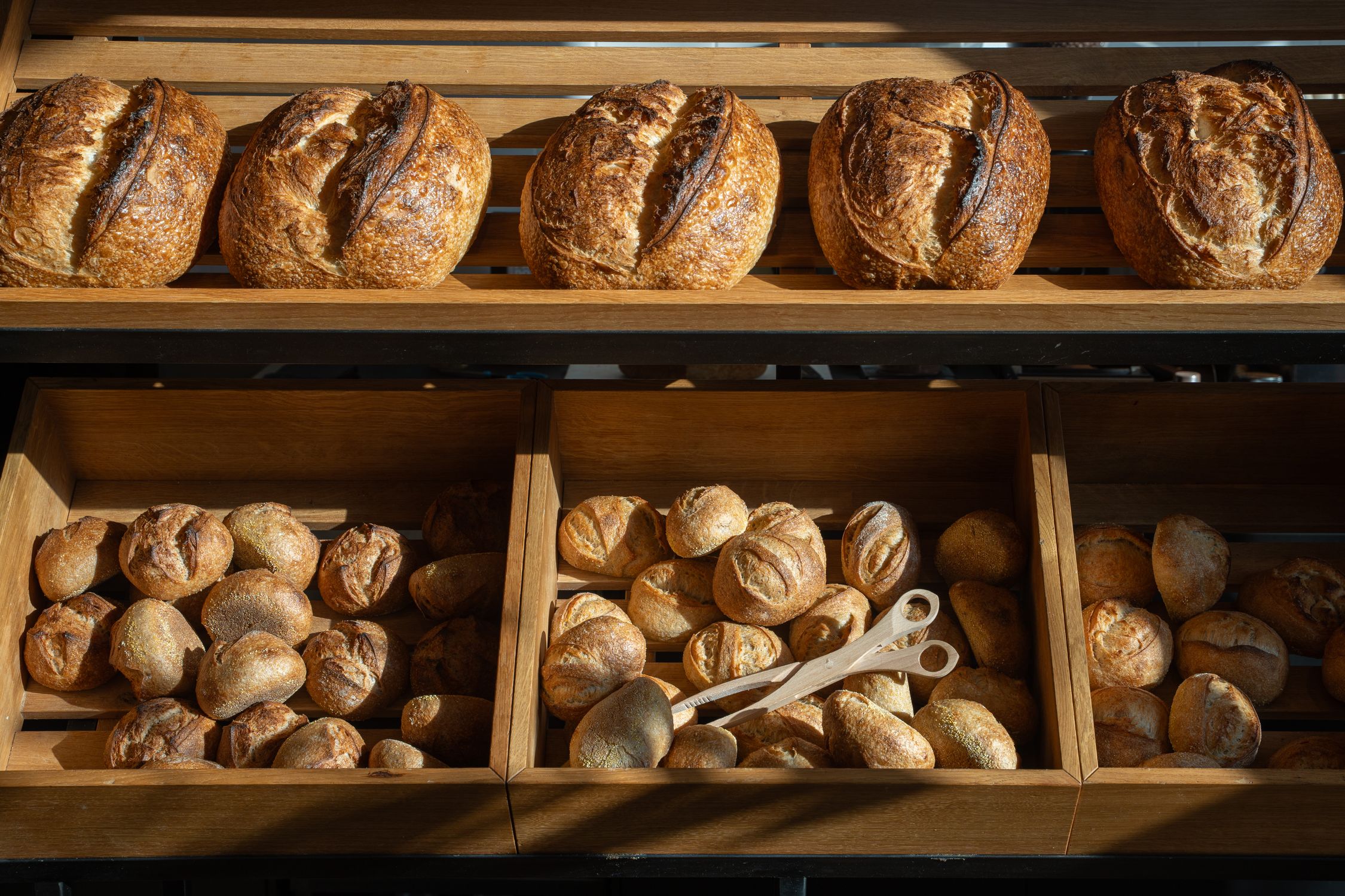 Assorted Bread Displays Assorted Artisan Breads on Display in Bakery · Free Stock Photo