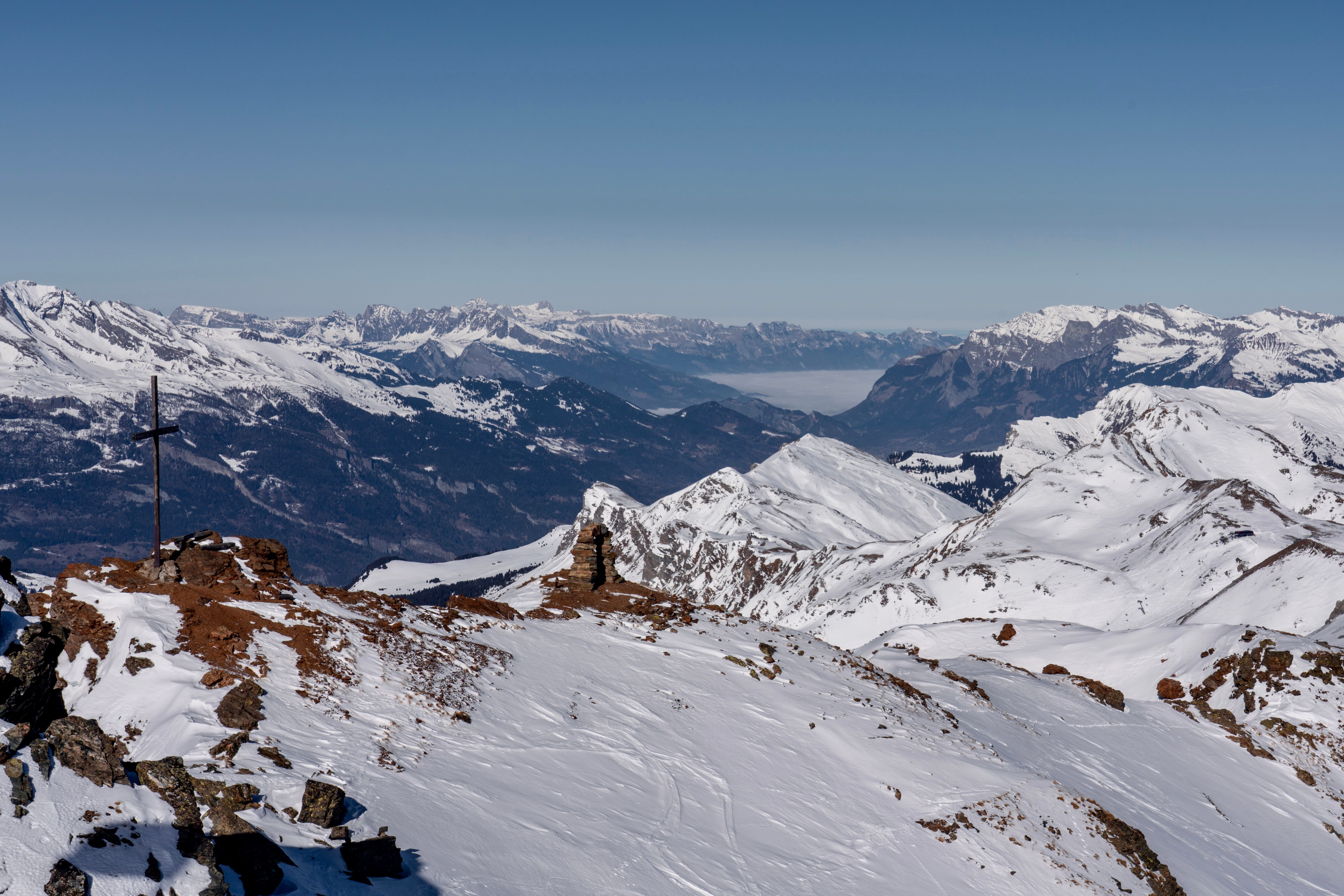 Scenic Alpine Mountain View with Snowy Peaks · Free Stock Photo