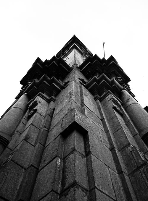 Free Monochrome view of ornate stone architecture in Lima, Peru, showcasing intricate details. Stock Photo