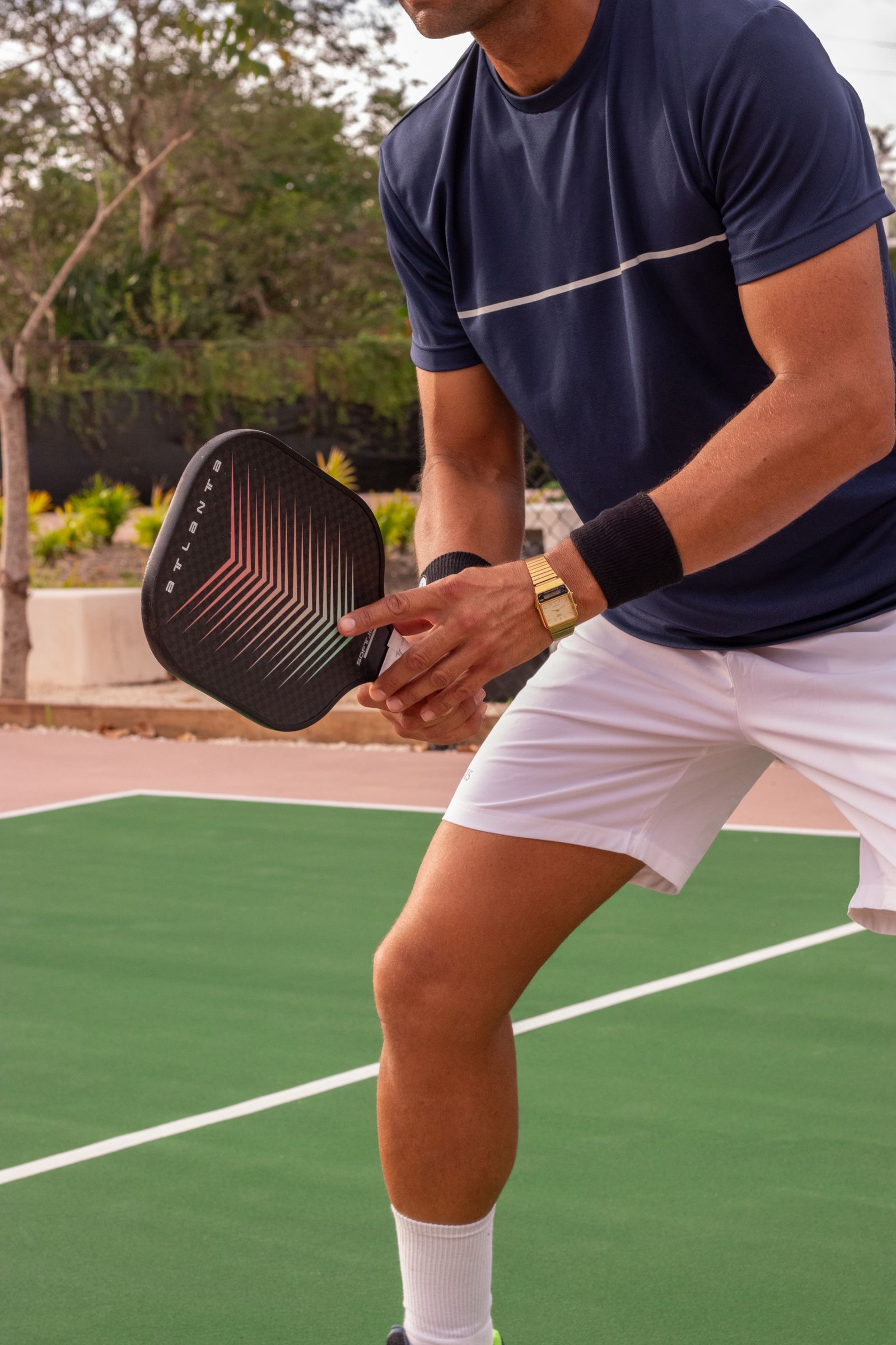 Athlete in ready position on court