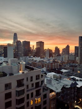 Stunning view of San Francisco's skyline at sunrise, capturing the urban landscape.