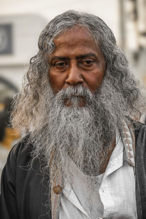 Free Close-up portrait of an elderly man with a long gray beard in Kolkata, showcasing cultural depth and wisdom. Stock Photo