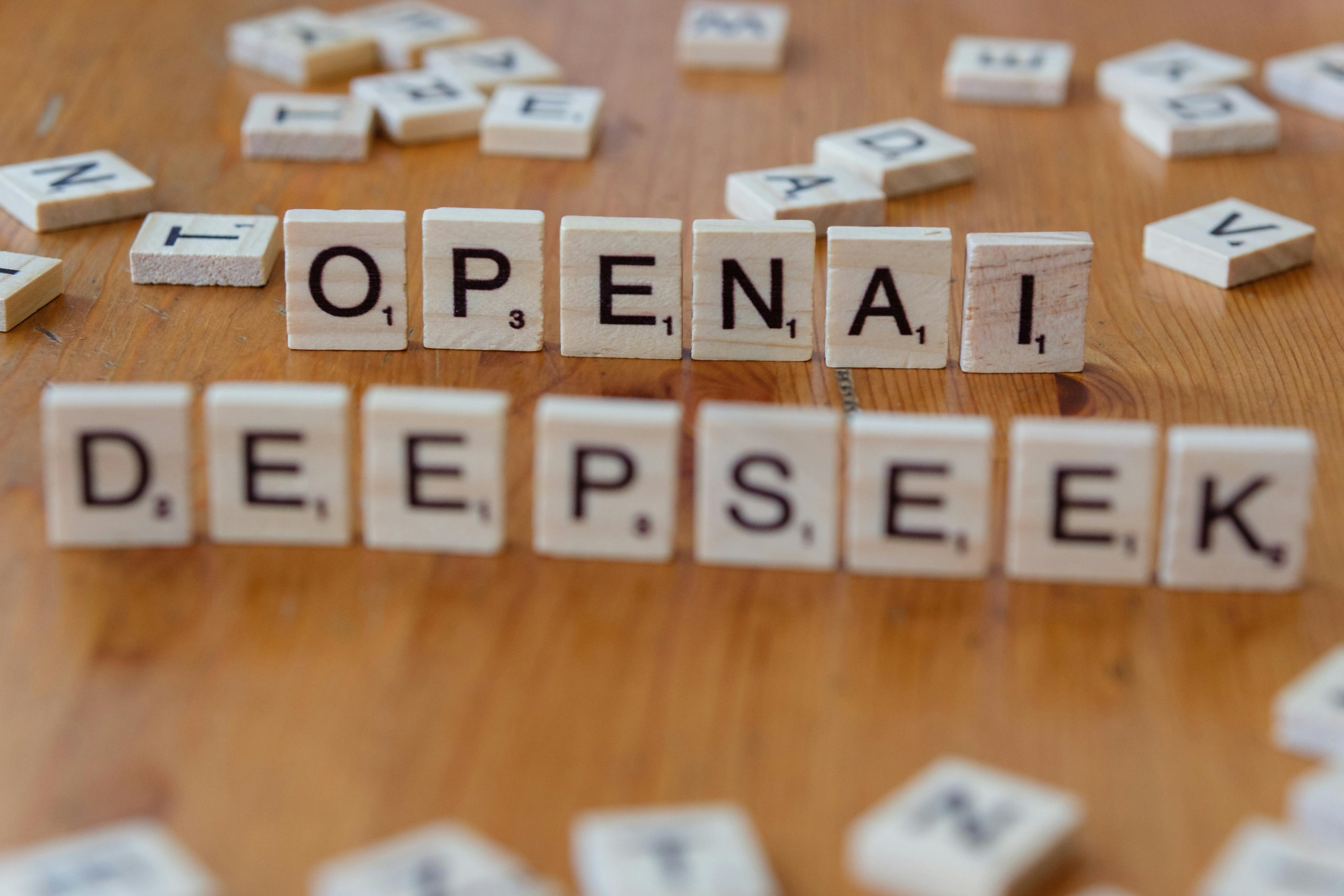 scrabble tiles spelling openai and deepseek