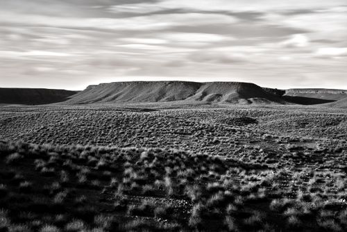 Free Black and white landscape of a desert plateau in Fès-Meknès, Morocco. Stock Photo