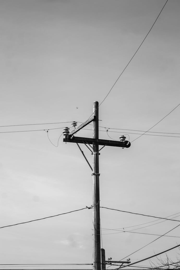 Monochrome Photo Of Utility Pole