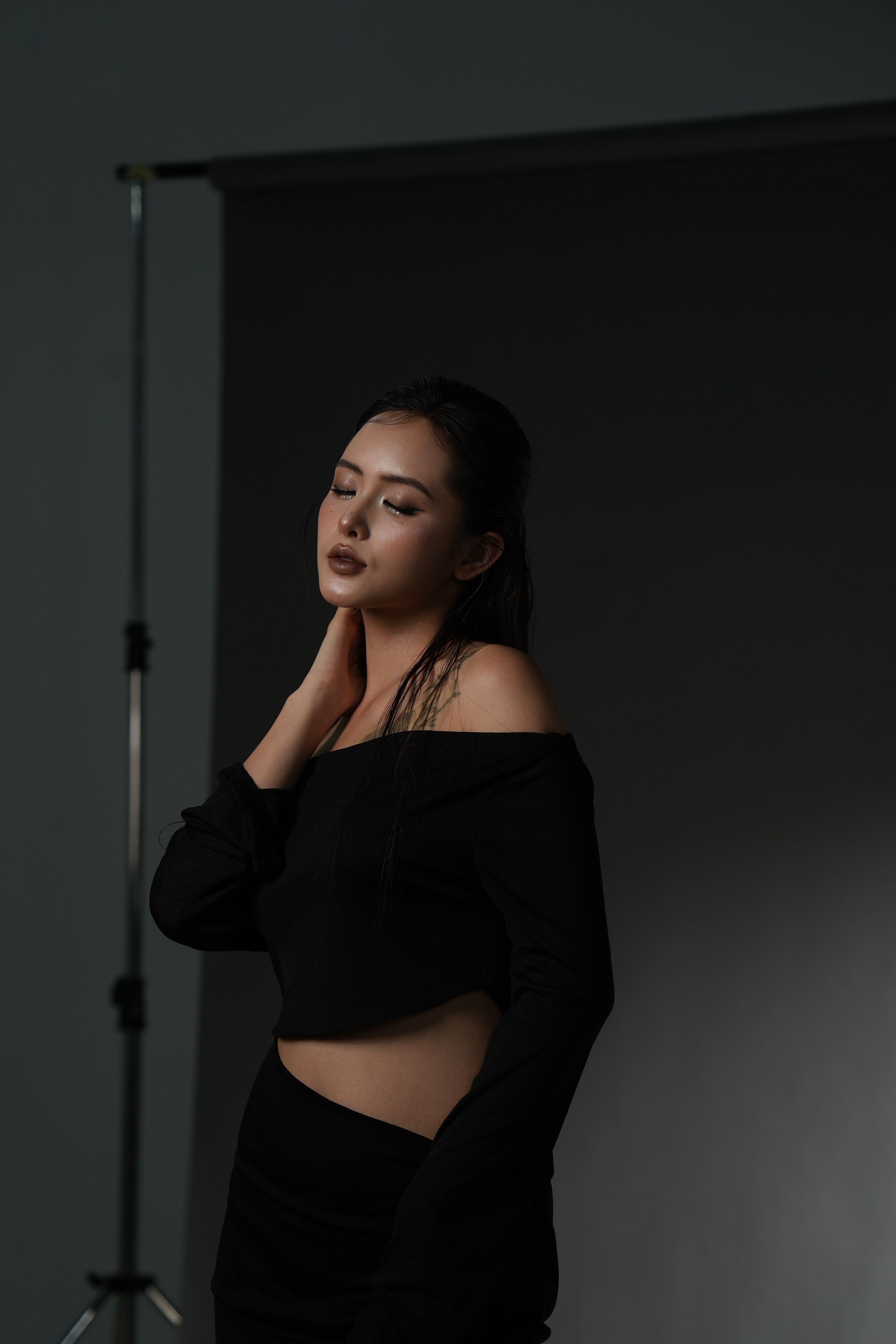 Elegant Studio Portrait of Woman in Black Outfit · Free Stock Photo