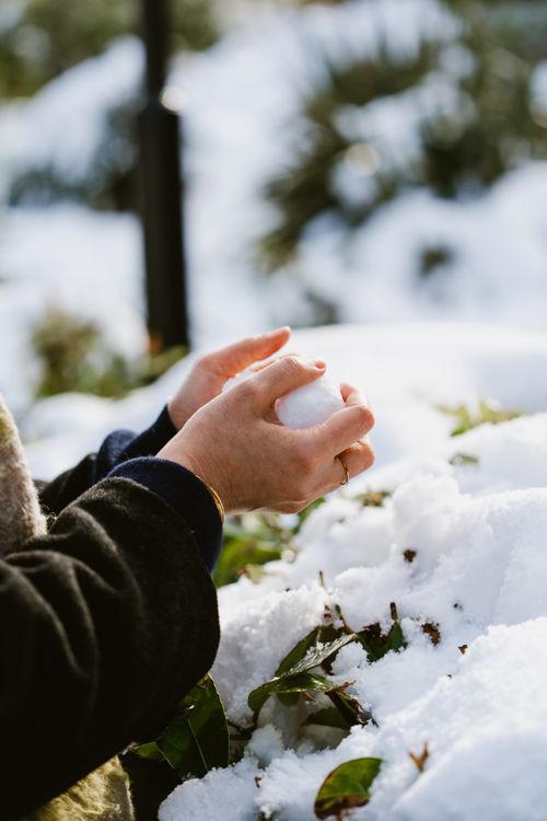 Free Close-up of hands forming a snowball during a sunny winter day outdoors. Stock Photo