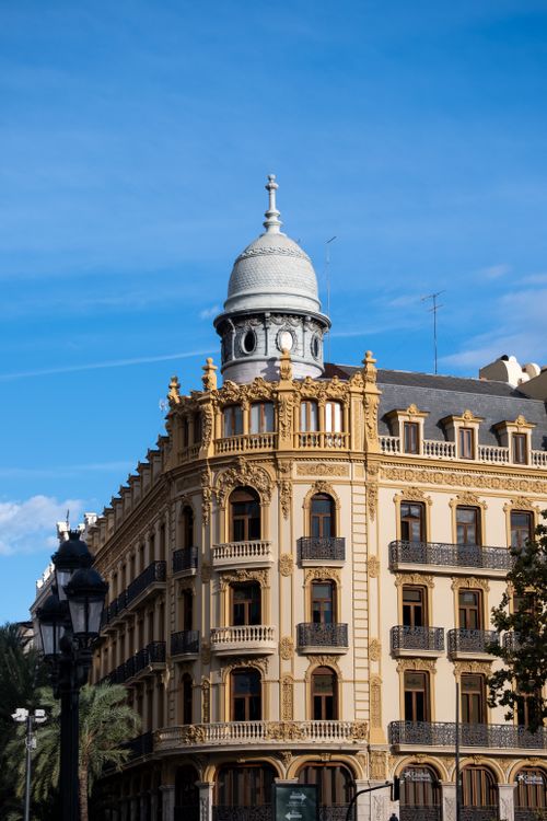 Free Stunning view of ornate Spanish architecture under a vibrant blue sky, highlighting historic design. Stock Photo