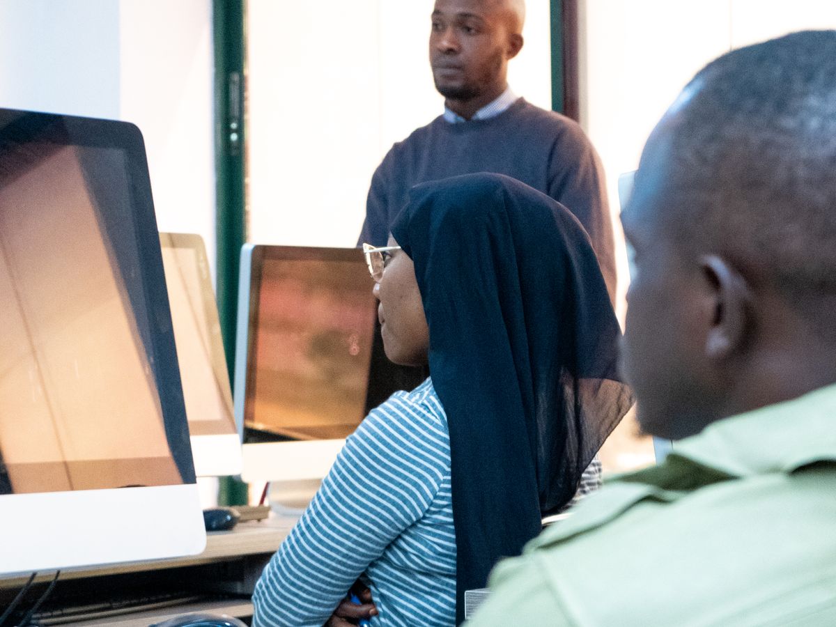 Students working in a computer lab