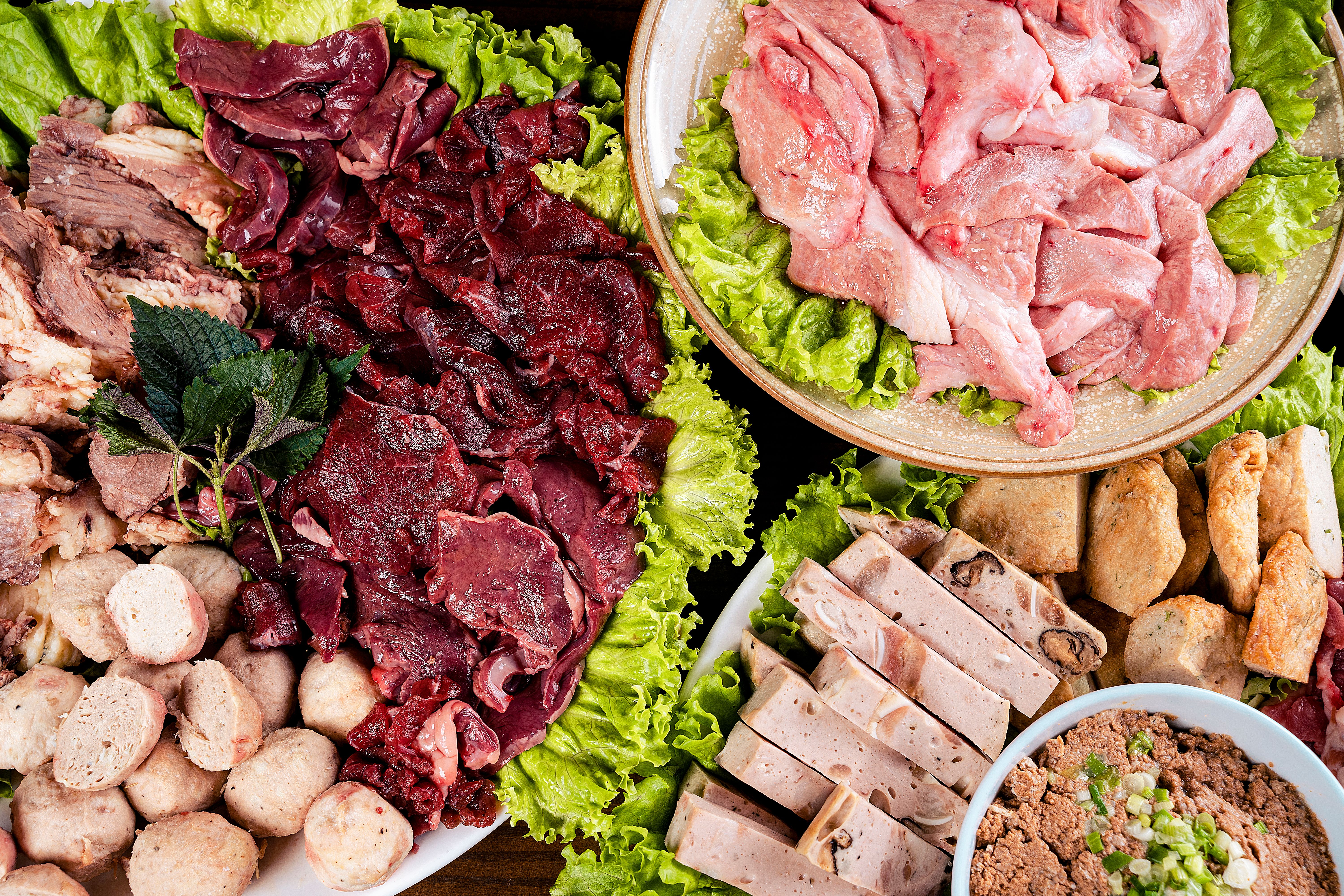 Assorted rabbit organ meats arranged for canine diet