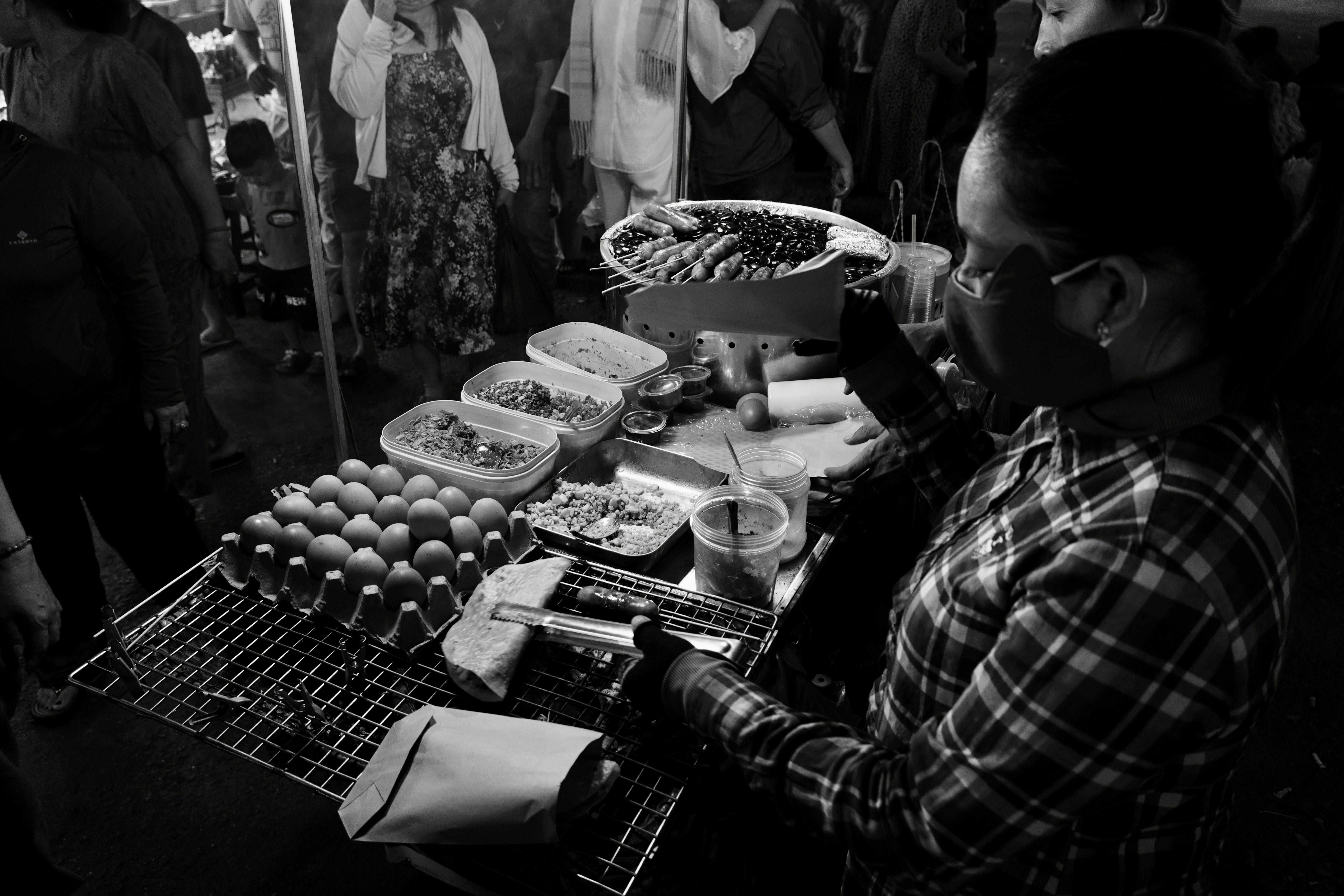 Black and White Street Food Market Scene · Free Stock Photo
