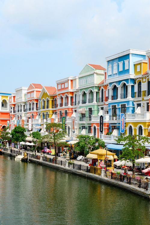 Colorful Riverside Colorful Riverside Buildings with Reflections · Free Stock Photo