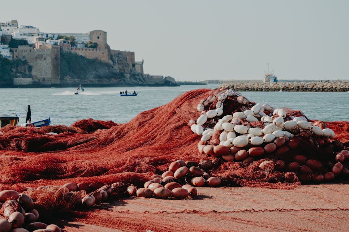 Red Fishing Net On The Dock