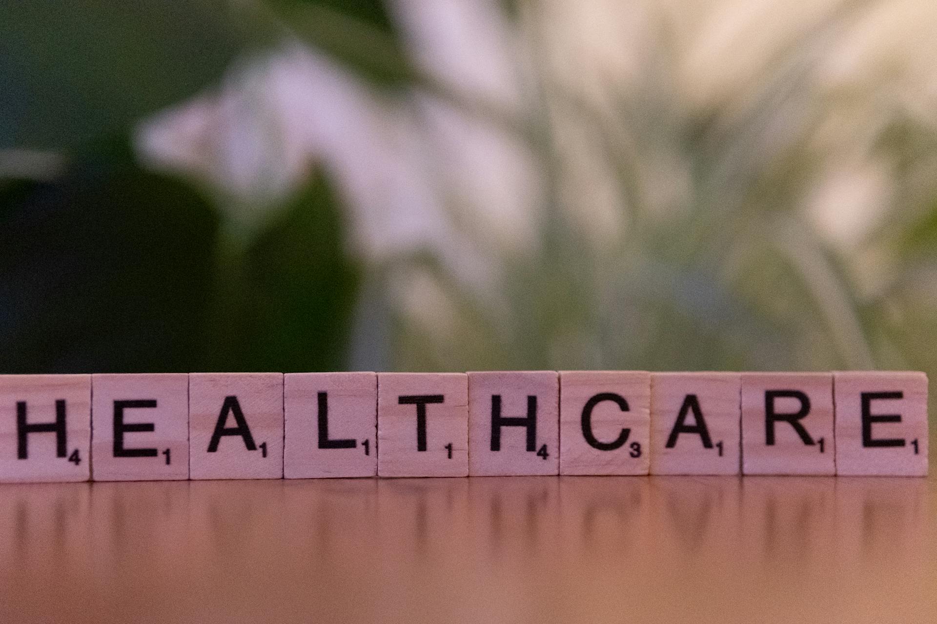 Close-up of Scrabble tiles spelling 'healthcare', ideal for medical themes.