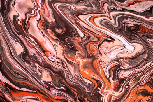 Abstract expression of fluid art with vibrant orange and brown swirls.