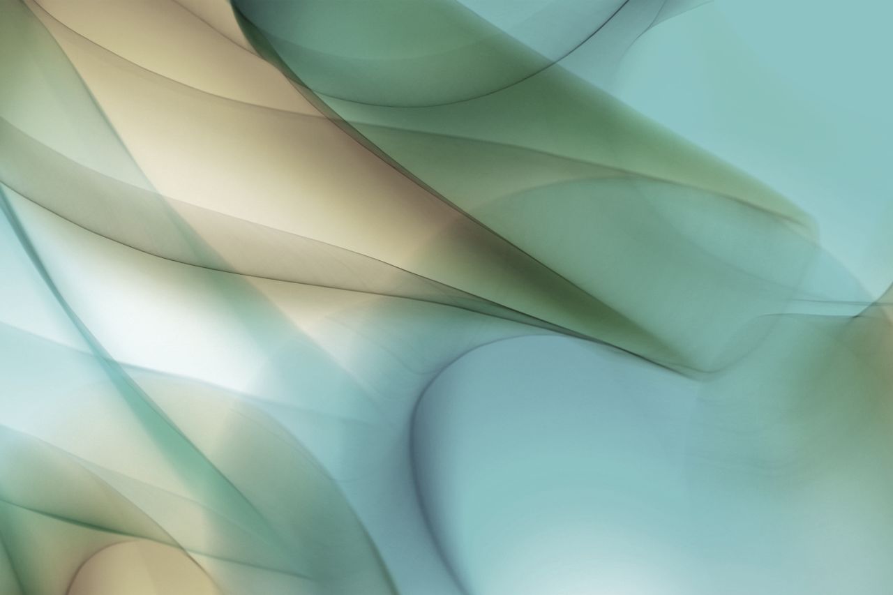 fluid abstract shapes in green and beige create a soothing visual effe