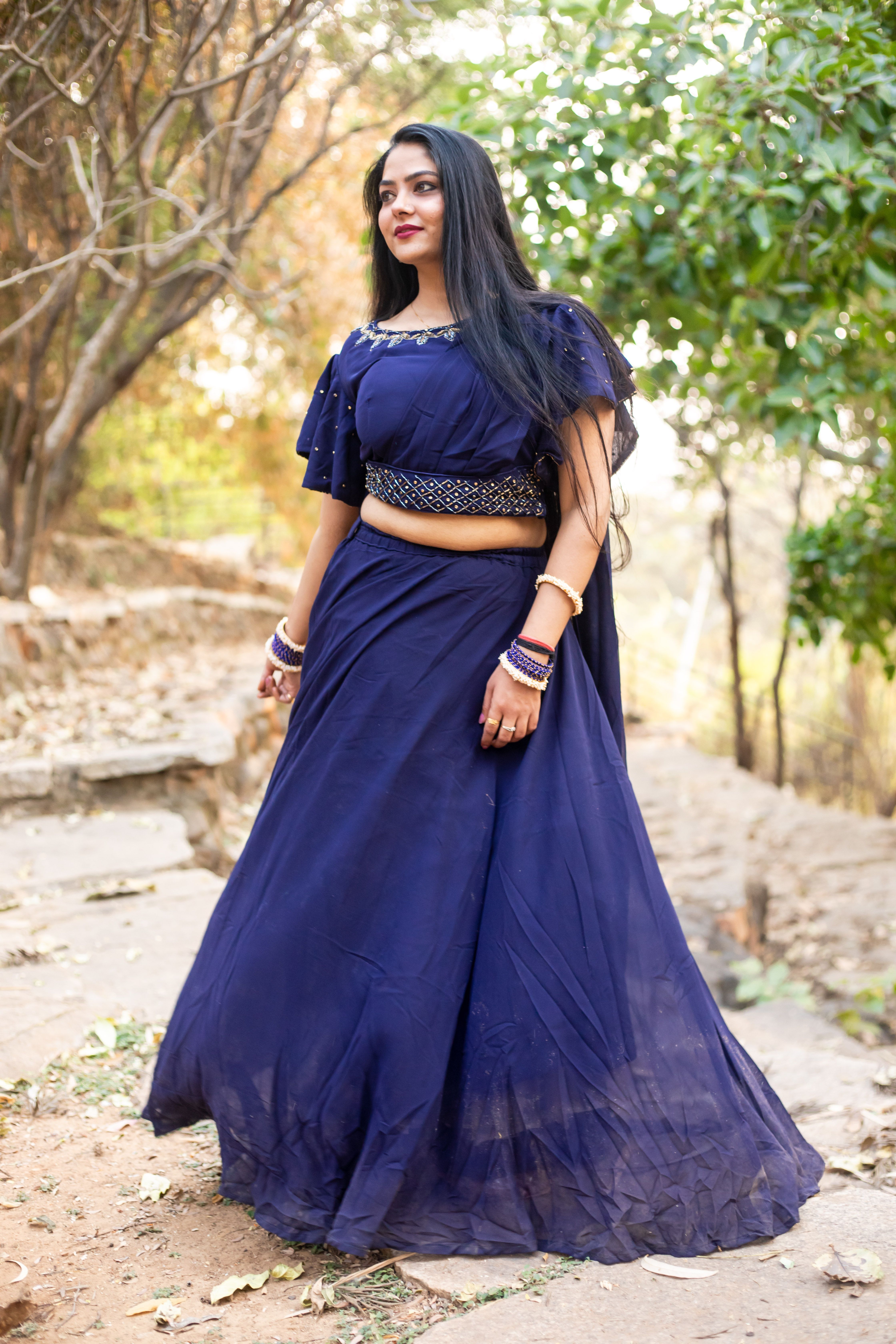 navy blue western dress for women Buy Blue Mock Layer Western Dress With Slim Bag Online for Woman