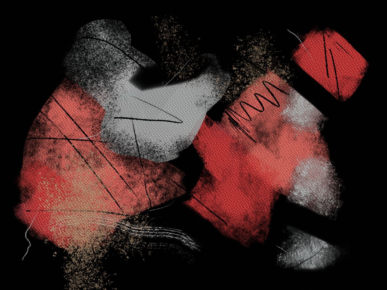 bold abstract painting with red and black hues showcasing textured abs