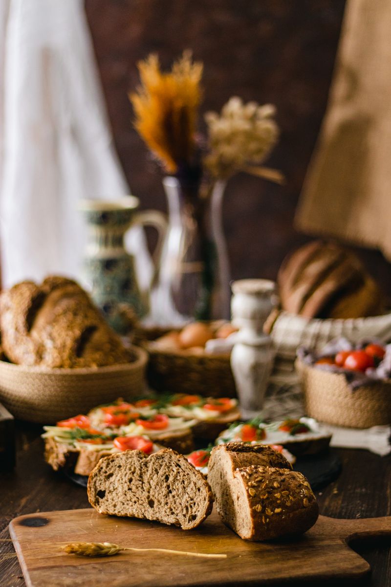 A styled table with bread and natural light