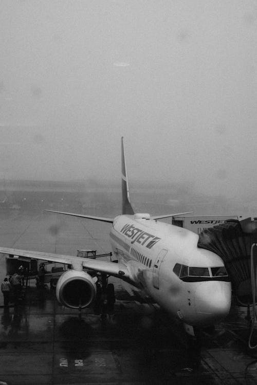 Grayscale Photography Of An Airplane On Tarmac