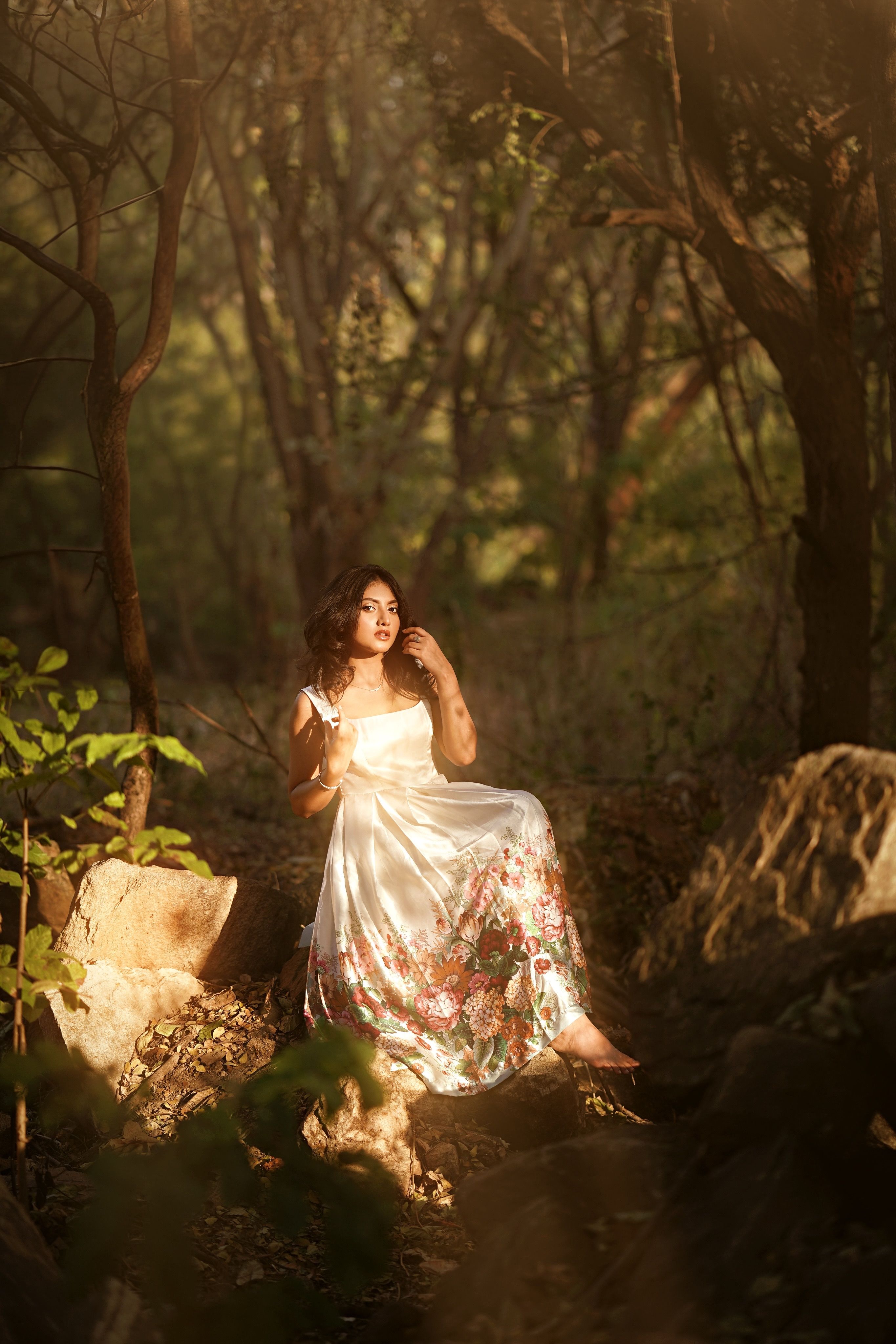 Woman in White Dress Relaxing in Forest Setting · Free Stock Photo