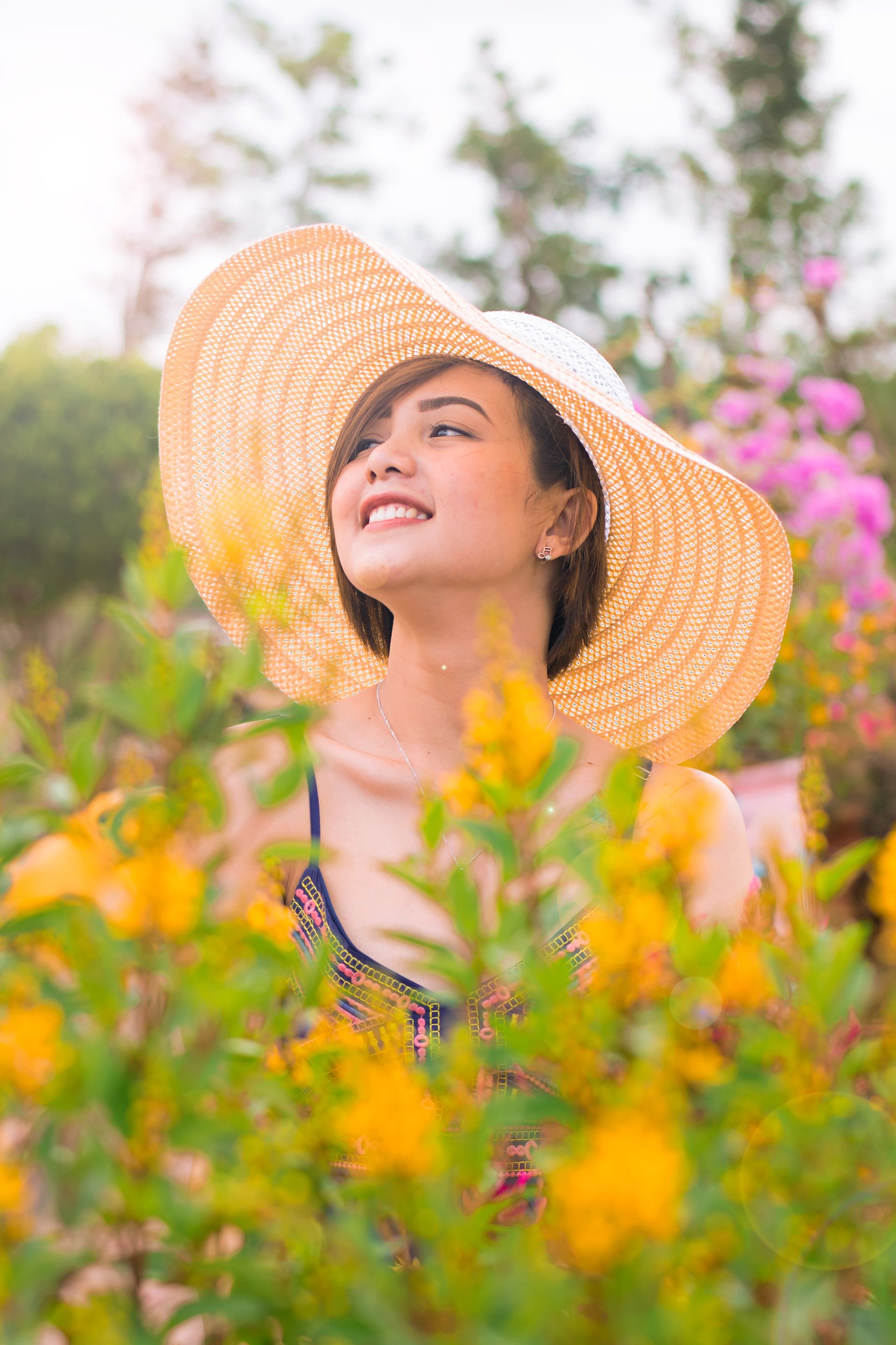 Radiant woman in garden