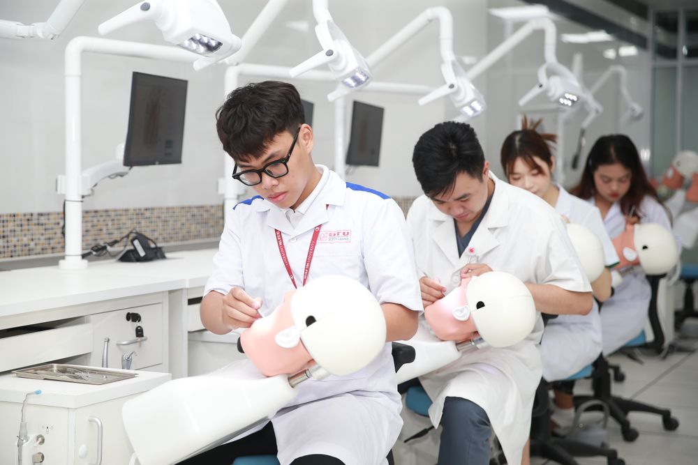Étudiants en formation pratique sur mannequins en laboratoire
