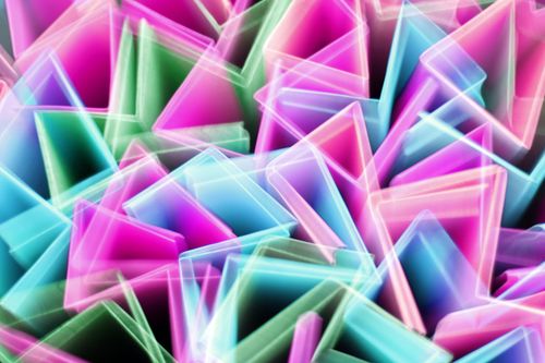 Free Colorful abstract image featuring neon geometric shapes with a dynamic light composition. Stock Photo