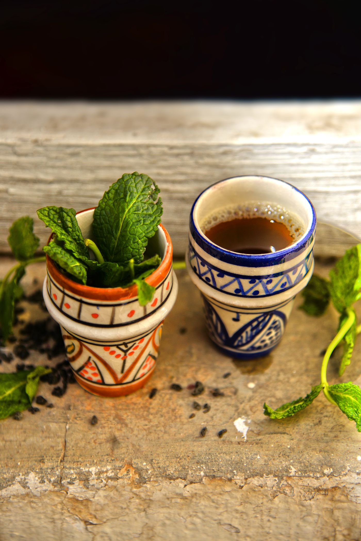 Traditional Moroccan mint tea served in artisan glasses with fresh mint leaves