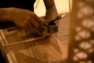 Close-Up of Woodworking with Hand Tools