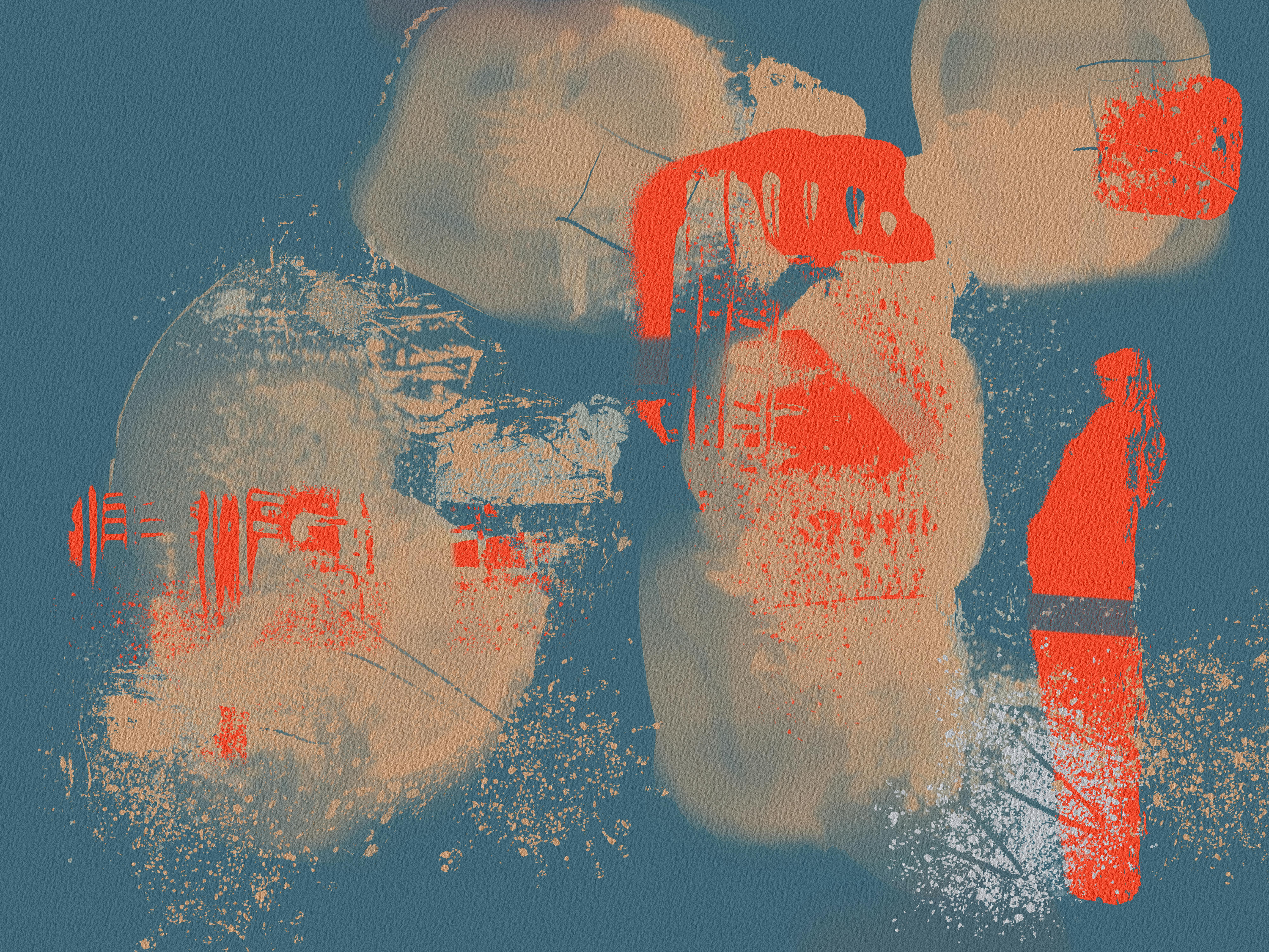 Gratis Dynamisk abstrakt kunst med levende oransje og blå nyanser på en teksturert bakgrunn, som skaper en dristig visuell effekt. Arkivbilde