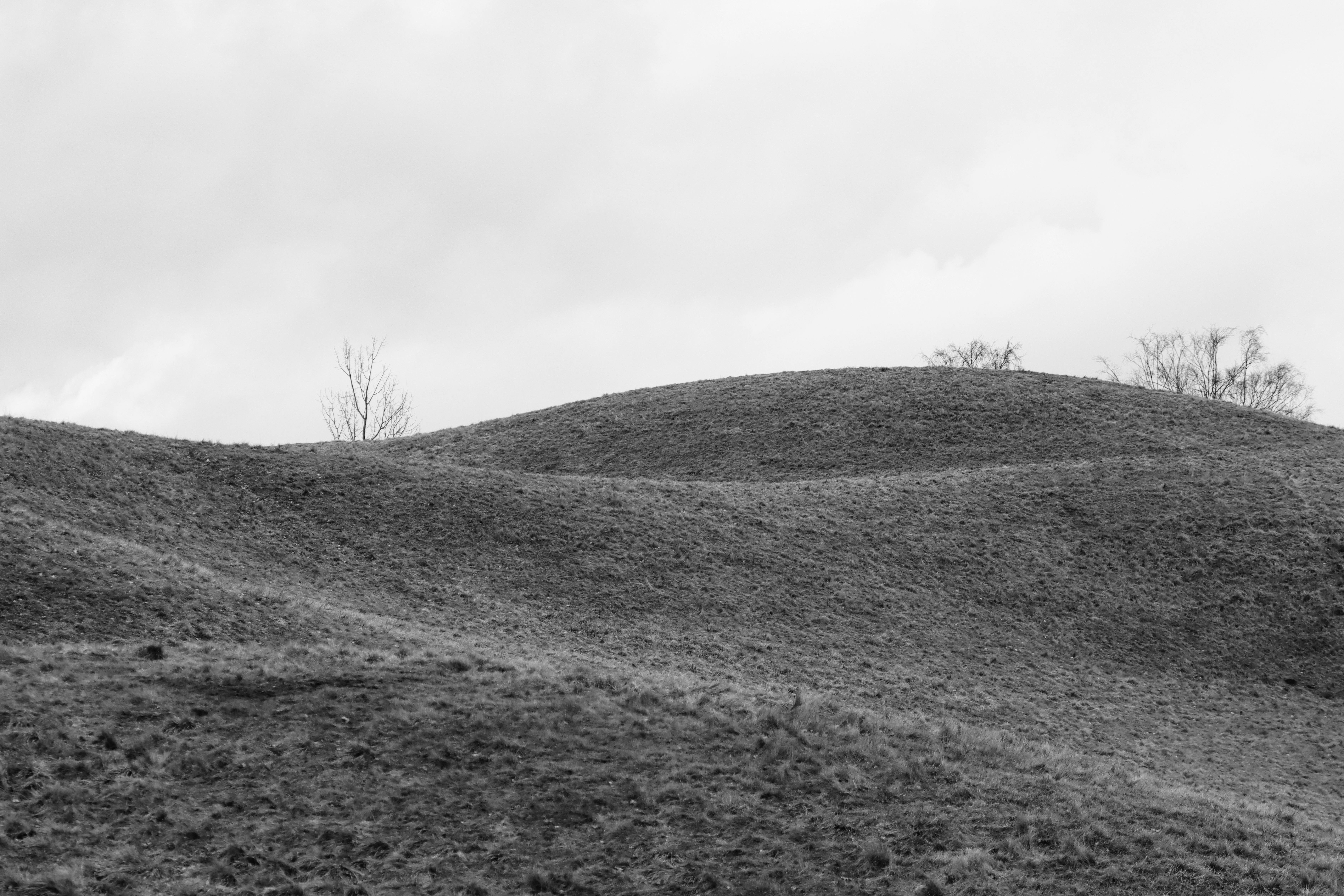 Serene black and white landscape of rolling hills in Jönköping, Sweden, evoking Nordic tranquility.