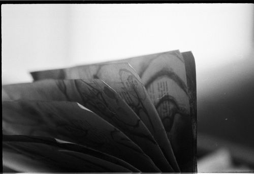 Free Artistic black and white shot of open book pages with a soft focus. Stock Photo